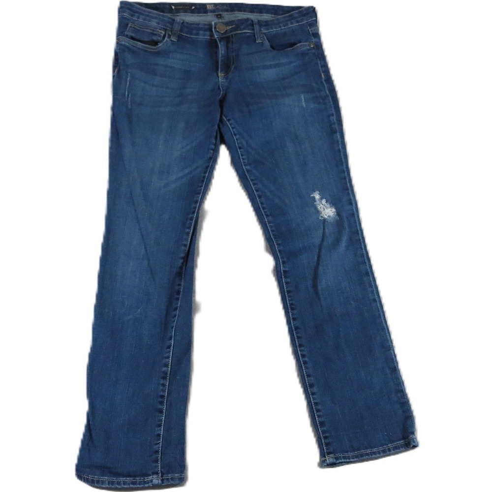 KUT From The Kloth Catherine Boyfriend Jeans Women 8 Blue Stretch Distressed Den